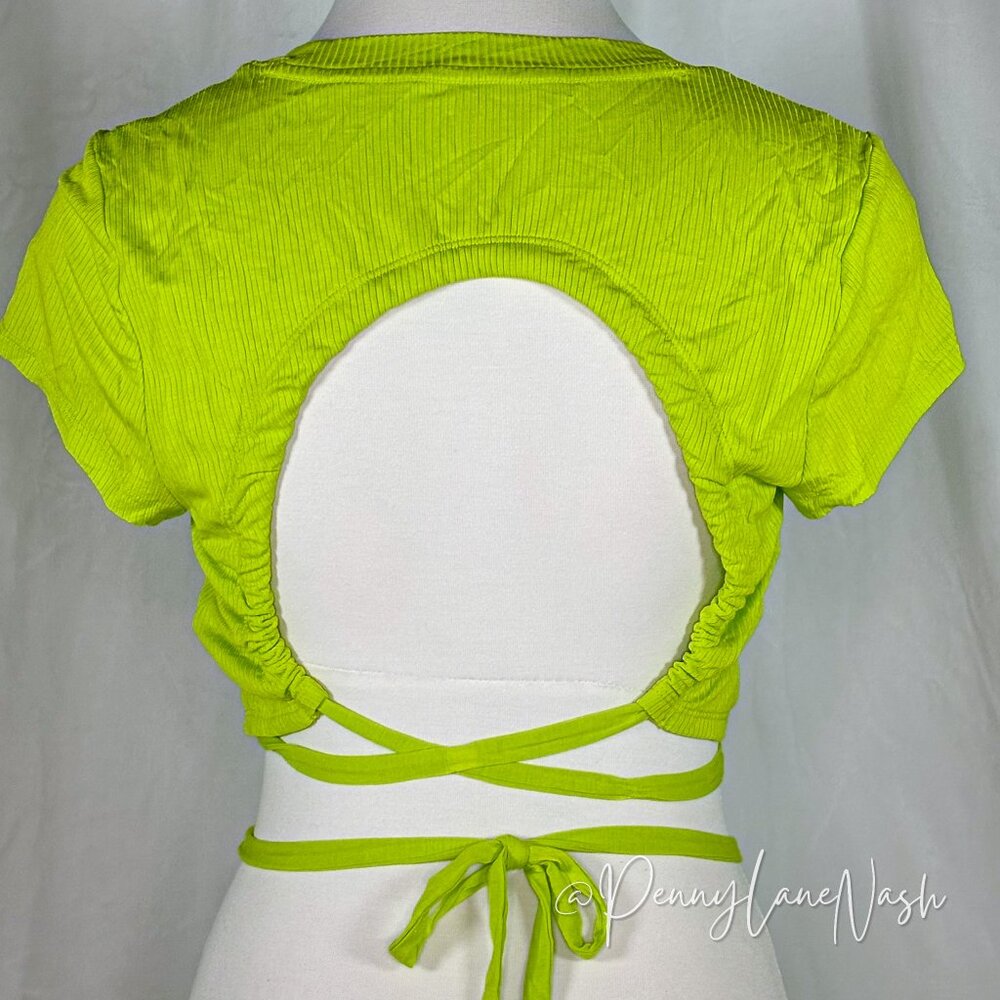 OFFLINE By Aerie Thumbs Up Tie Back Crop T-Shirt Neon Green - Picture 7 of 8